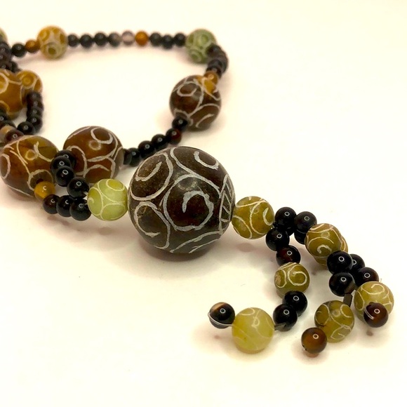 Sterling Silver Plated Rainbow Obsidian Alabaster Bead Necklace And Earrings Set - Picture 4 of 9